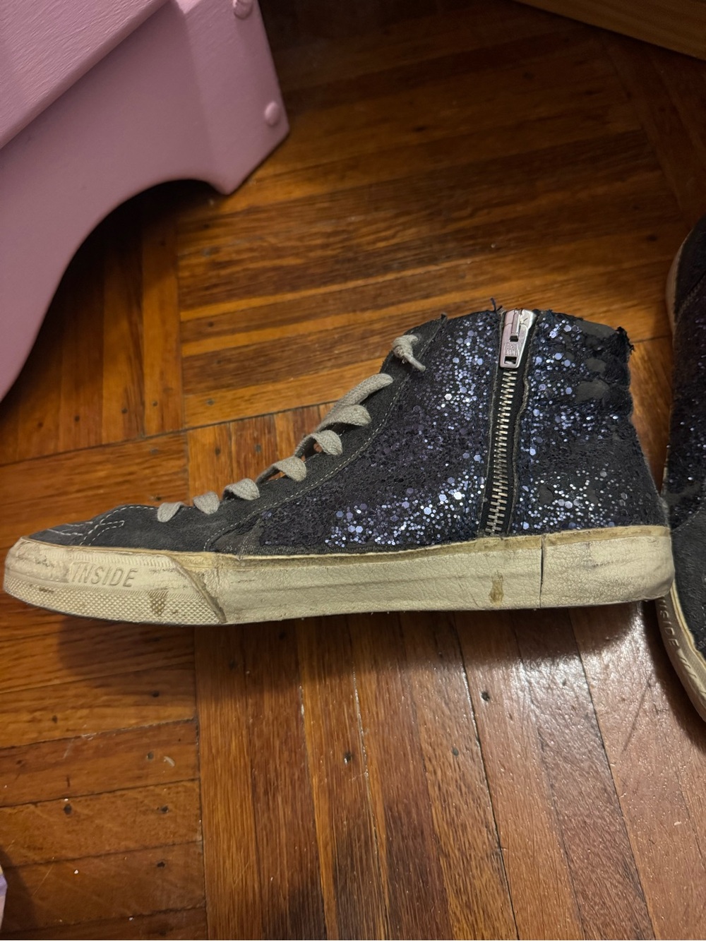 Golden Goose Women’s 9 Dark Gray with Navy Glitter - Picture 3 of 5